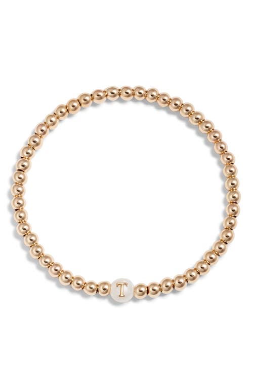 Nashelle Mother Of Pearl Initial Beaded Bracelet In Gold Fill T