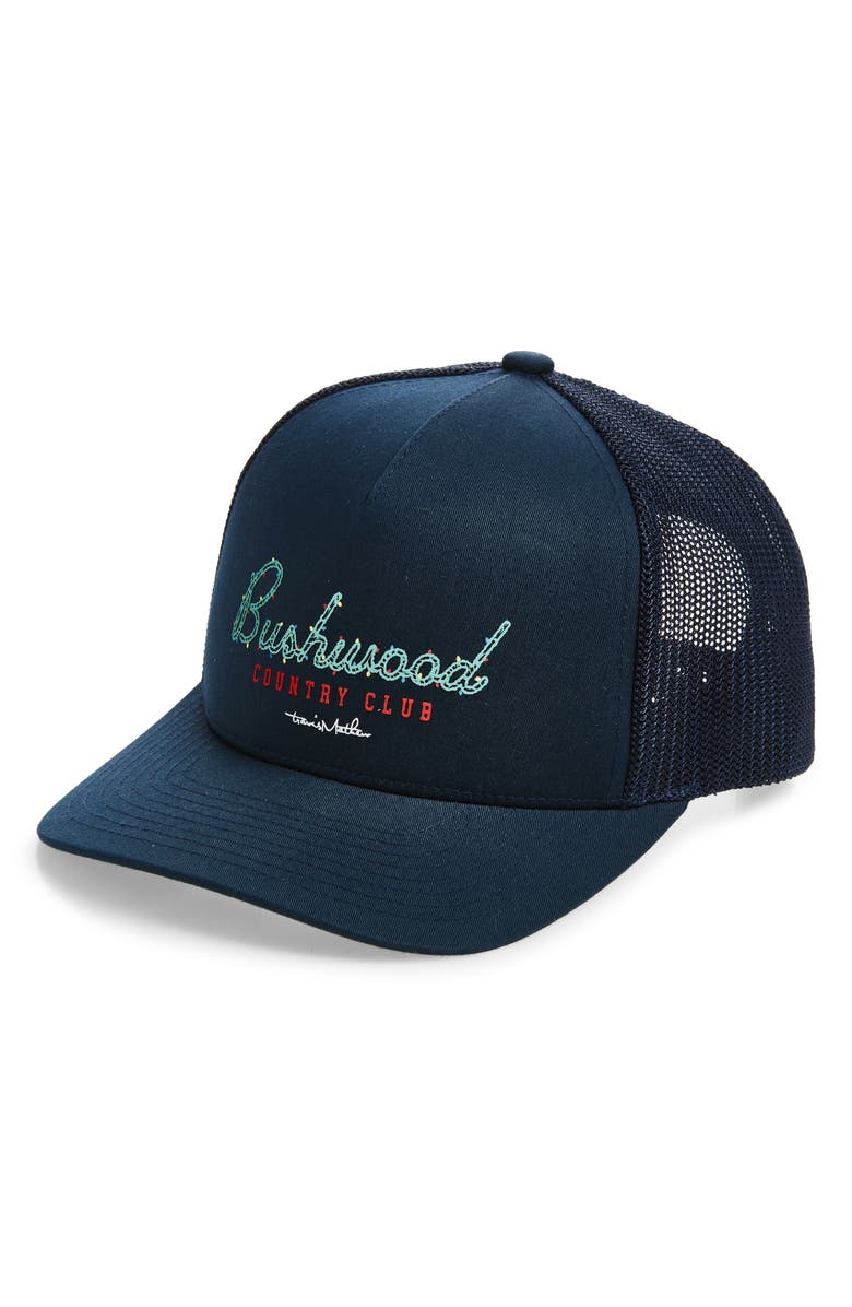 TravisMathew Red Spiked Cider Trucker Cap, Main, color, Blue Nights