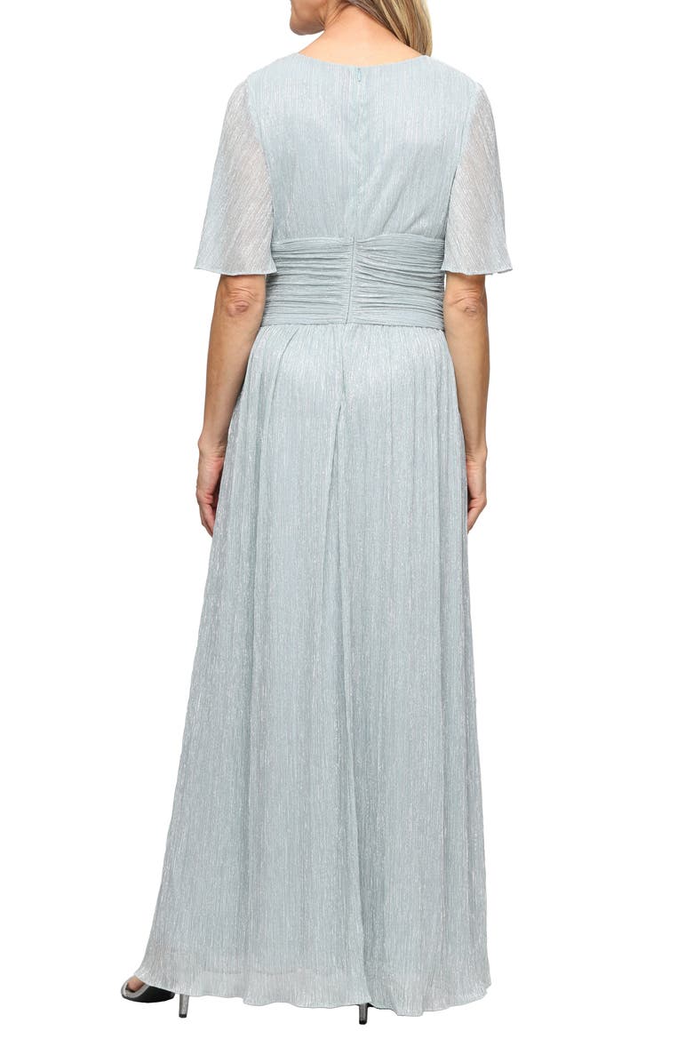 SL FASHIONS Metallic Surplice Neck A-Line Gown, Alternate, color, Aloe