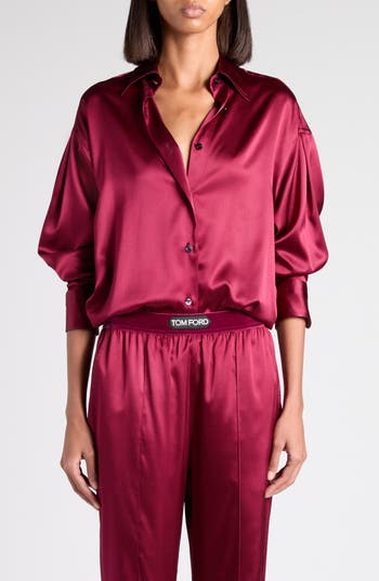 TOM FORD Relaxed Fit Stretch Silk Satin Blouse | Nordstrom