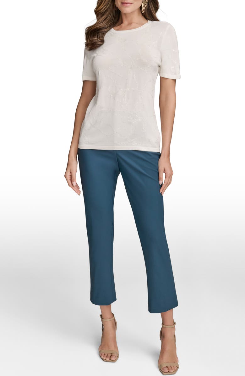 Donna Karan New York Sequin Embellished Short Sleeve Sweater, Alternate, color, 