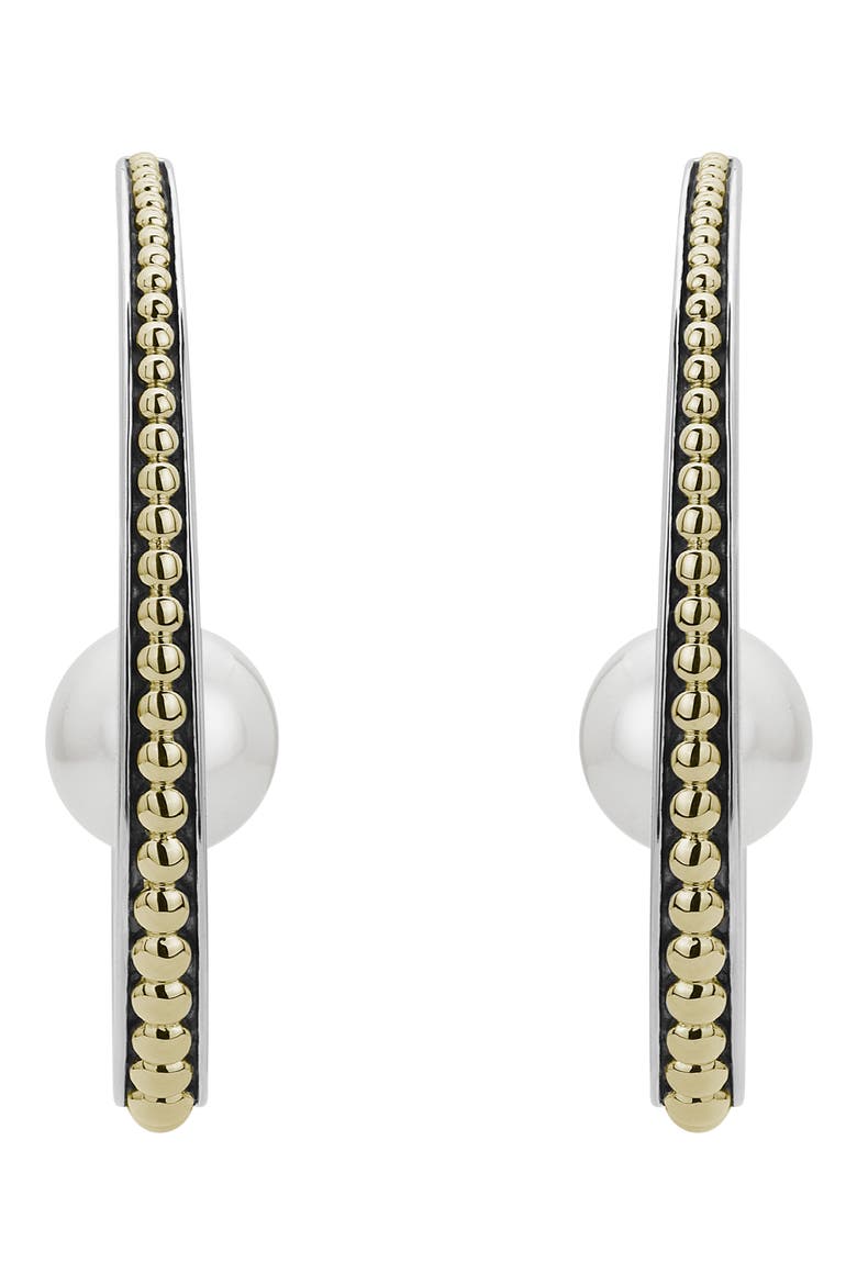 Luna Pearl Hoop Earrings, Main, color, SILVER