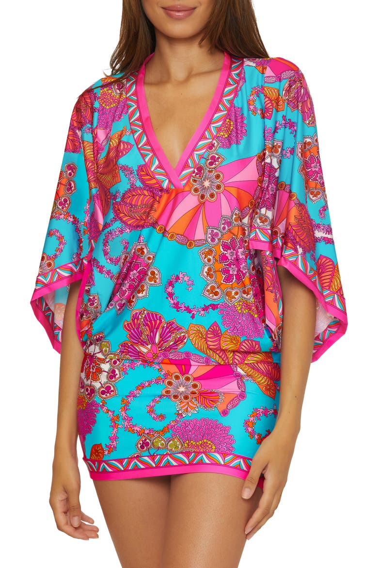 Meilani Print Cover-Up Minidress, Main, color, BLUE MULTI