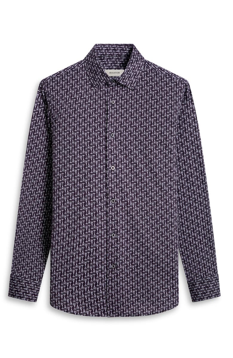Bugatchi James OoohCotton<sup>®</sup> Champagne Print Button-Up Shirt, Alternate, color, Black