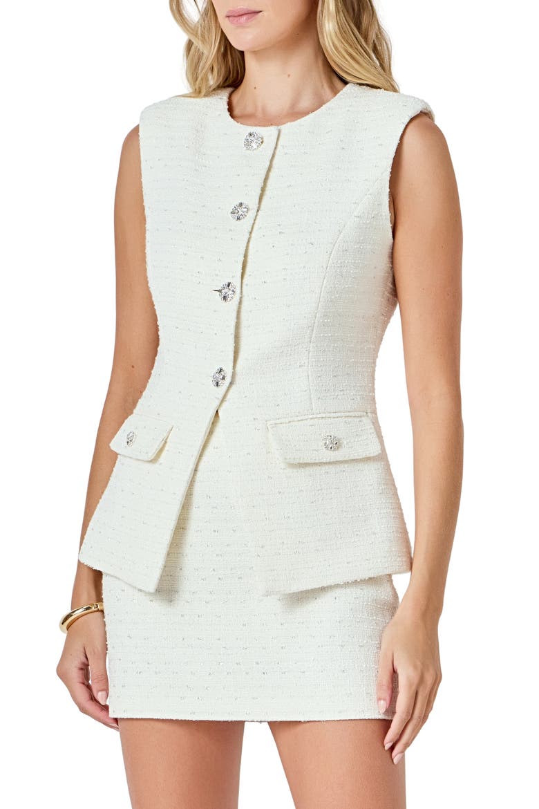Jewel Button Tweed Vest, Alternate, color, CREAM