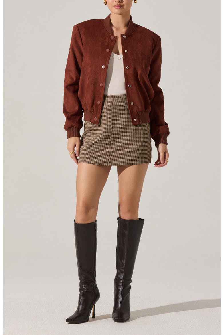 Olenna Faux Suede Bomber Jacket, Alternate, color, RUST BROWN
