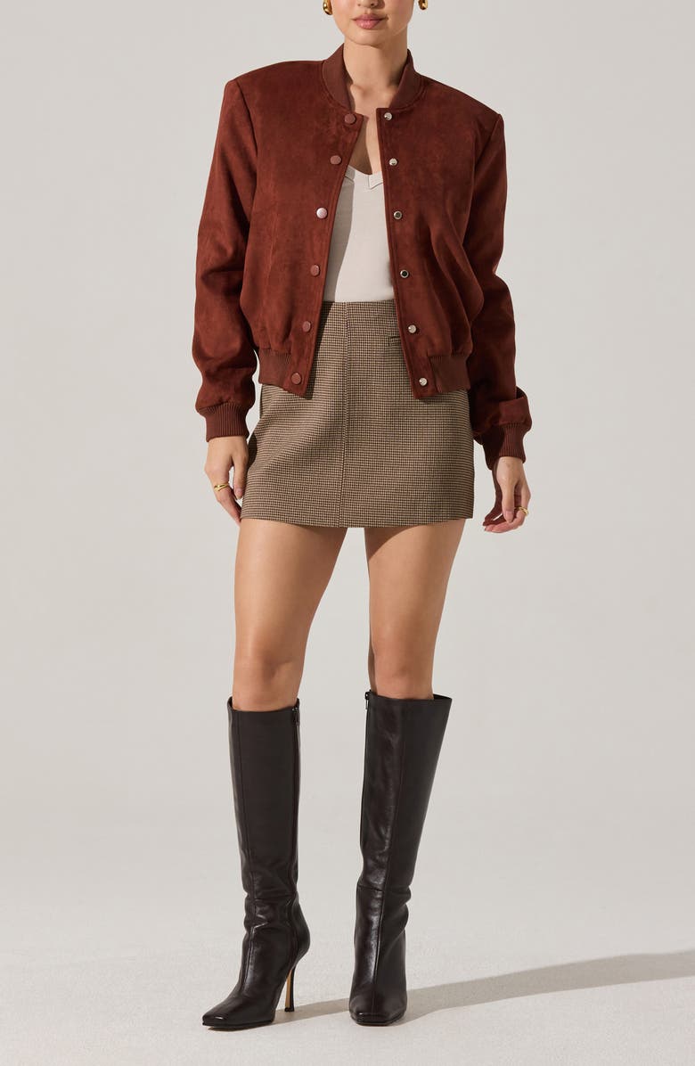 ASTR the Label Olenna Faux Suede Bomber Jacket, Alternate, color, Rust Brown