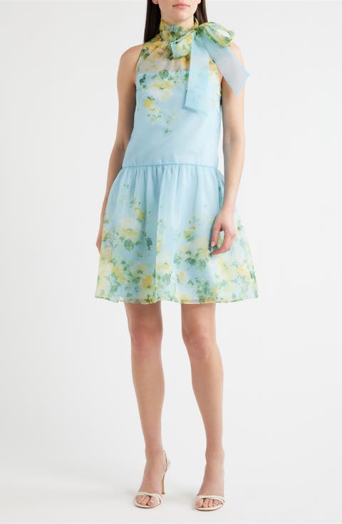 Placed Floral Drop Waist Cocktail Dress