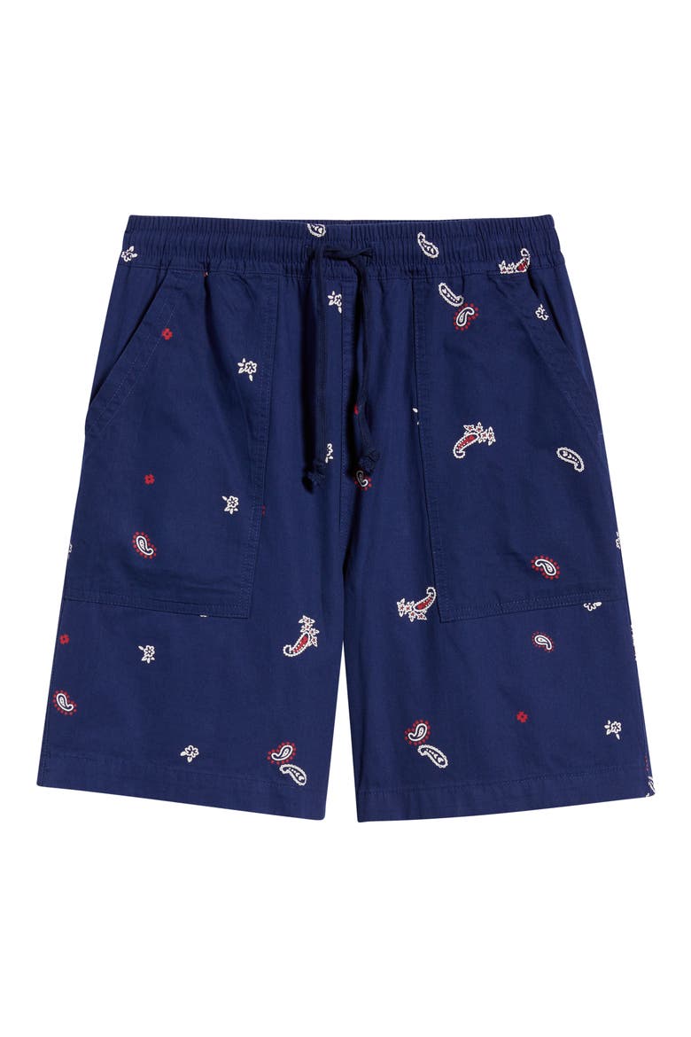 Paisley Organic Cotton Poplin Drawstring Chef Shorts, Alternate, color, ROYAL