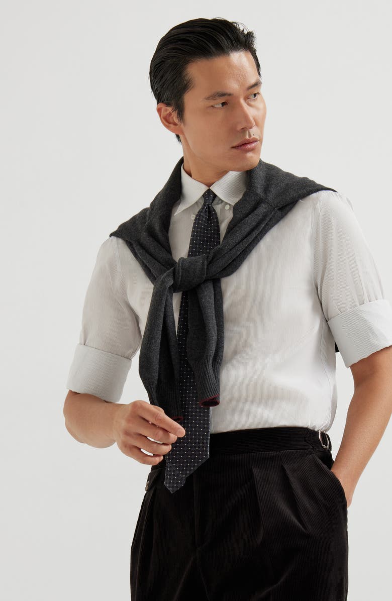 Brunello Cucinelli Striped poplin shirt, Alternate, color, White