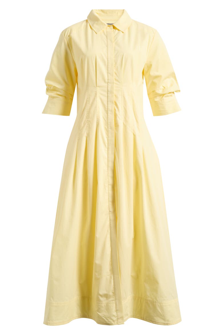 Pleated Cotton Button-Up Maxi Shirtdress, Alternate, color, LEMON CREAM