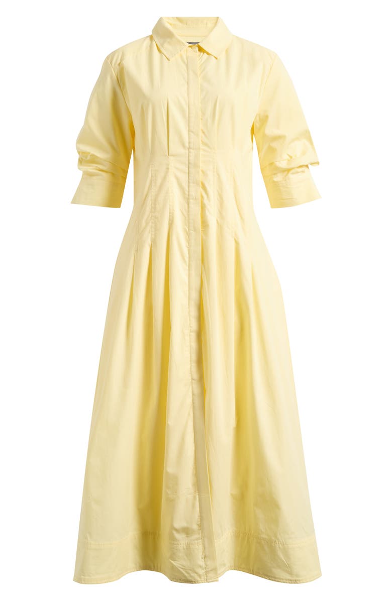 Vince Camuto Pleated Cotton Button-Up Maxi Shirtdress, Main, color, Lemon Cream