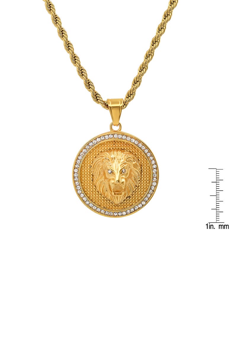 HMY JEWELRY 18k Gold Plated Stainless Steel Round Lion Simulated Diamond Necklace, Alternate, color,