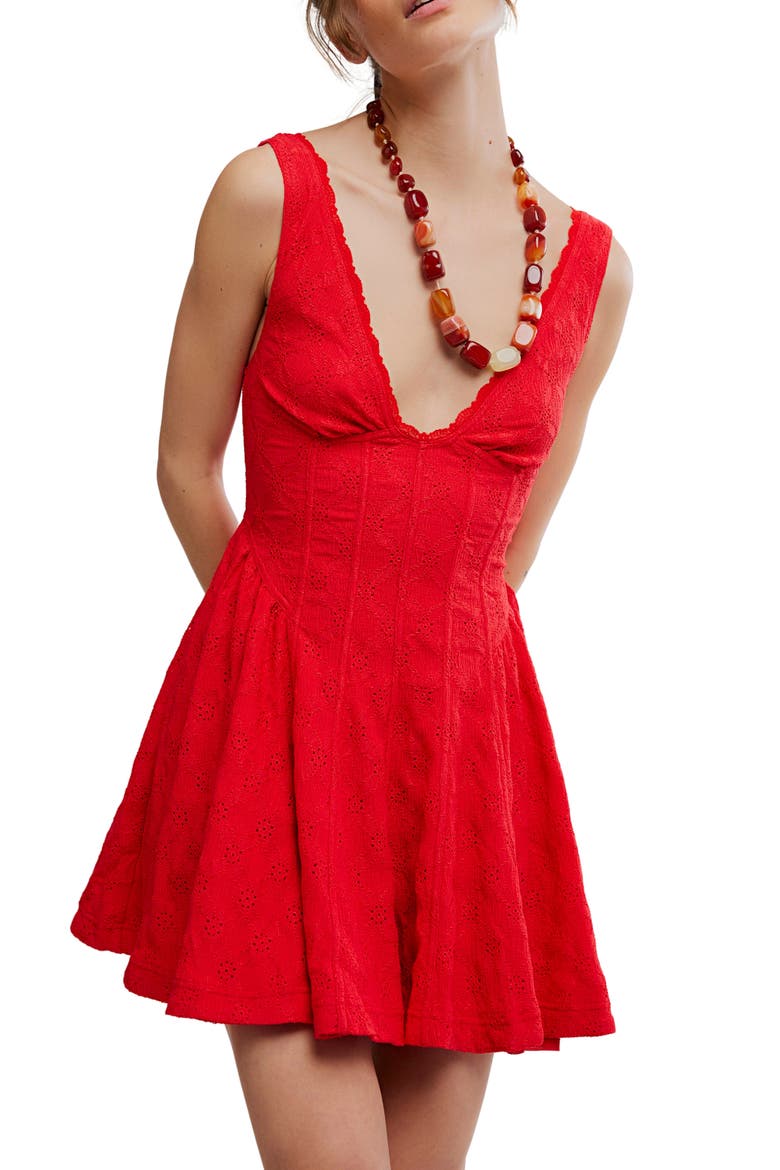 Can't Help It Eyelet Embroidered Minidress, Alternate, color, HIGH RISK PEPPER COM
