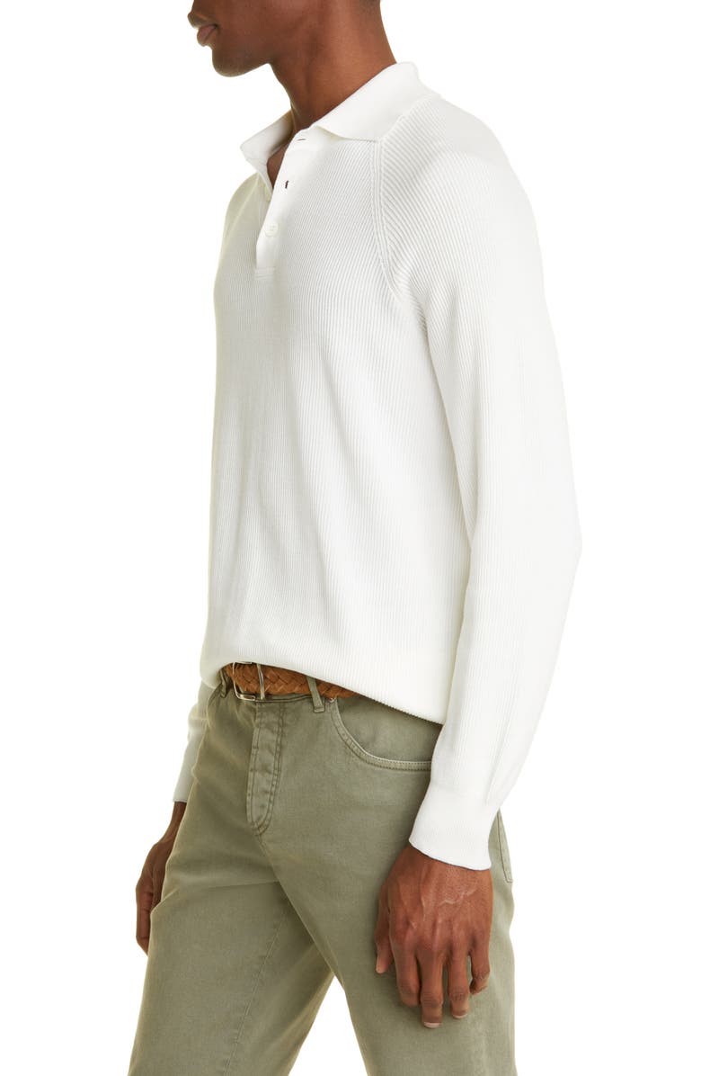 Brunello Cucinelli Cotton Rib Polo Sweater, Alternate, color, 