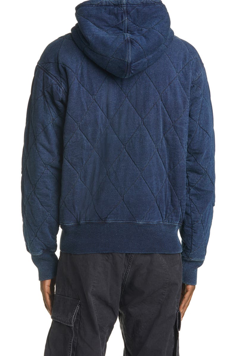 Double RL RRL Indigo Quilted Jersey Hoodie, Alternate, color,