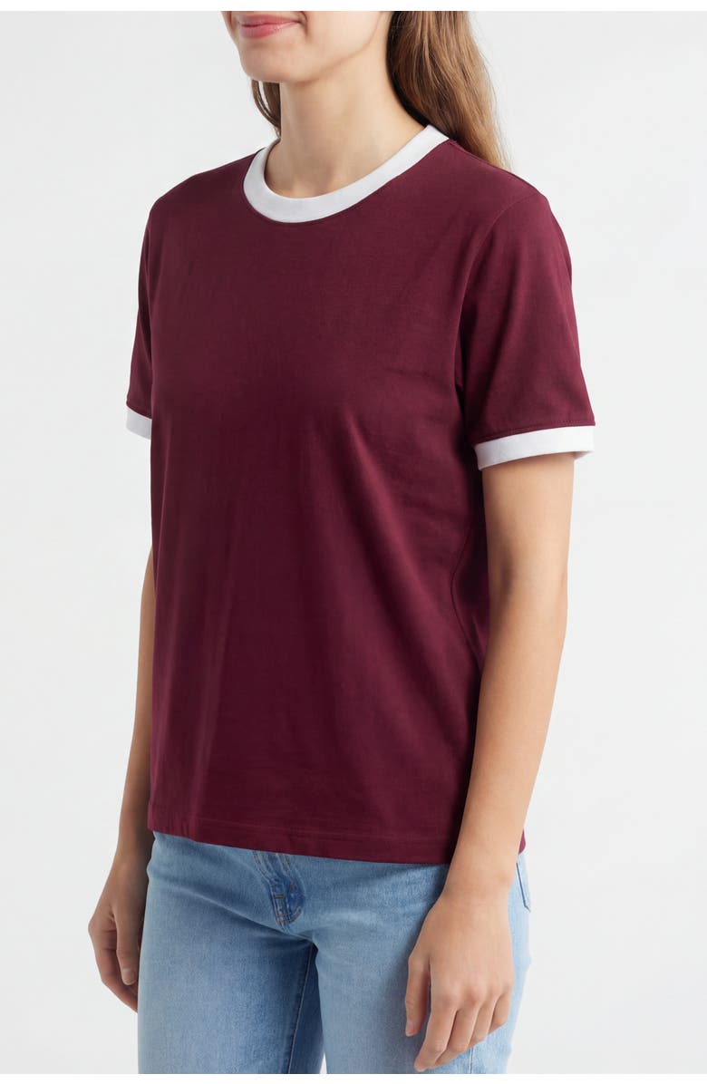Solomon & Sage Regular Fit Contrast Trim Ringer Cotton T-Shirt, Alternate, color, Burgundy