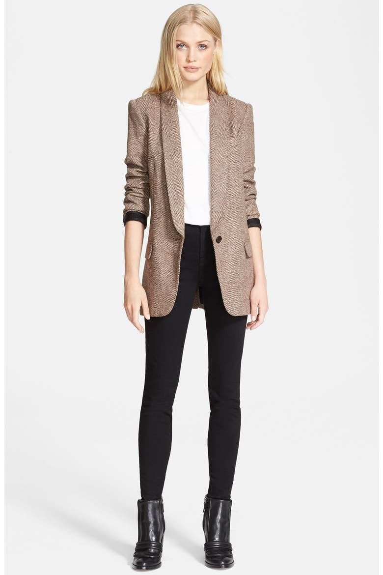 Herringbone Boyfriend Blazer, Alternate, color, TOBACCO