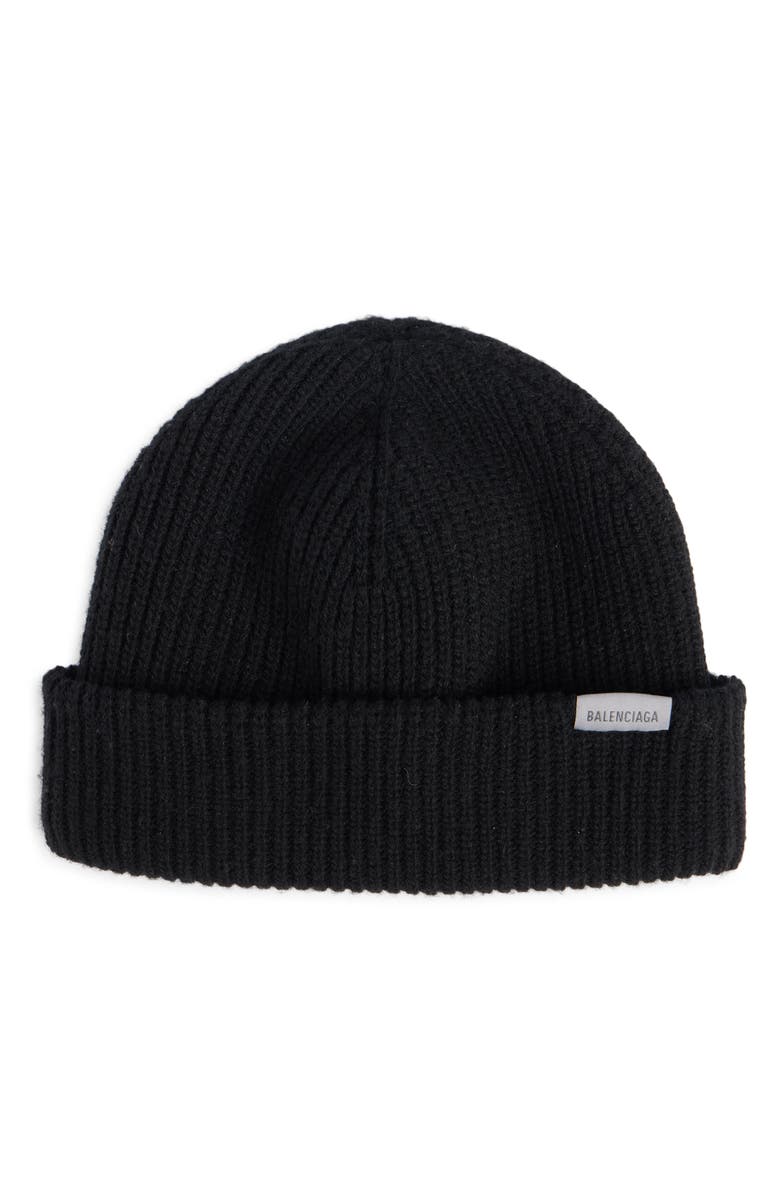 Balenciaga Rib Wool Beanie, Main, color, 1000 Black