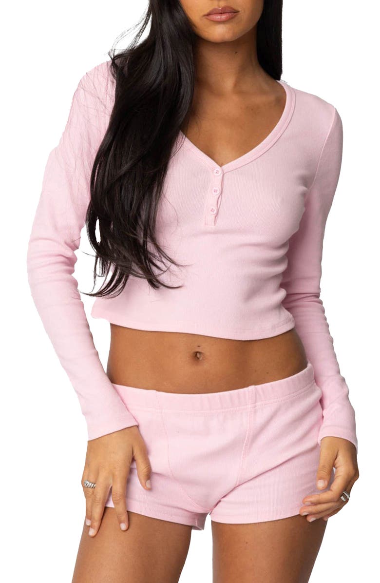 EDIKTED Rebekah Rib Henley, Main, color, Light-Pink