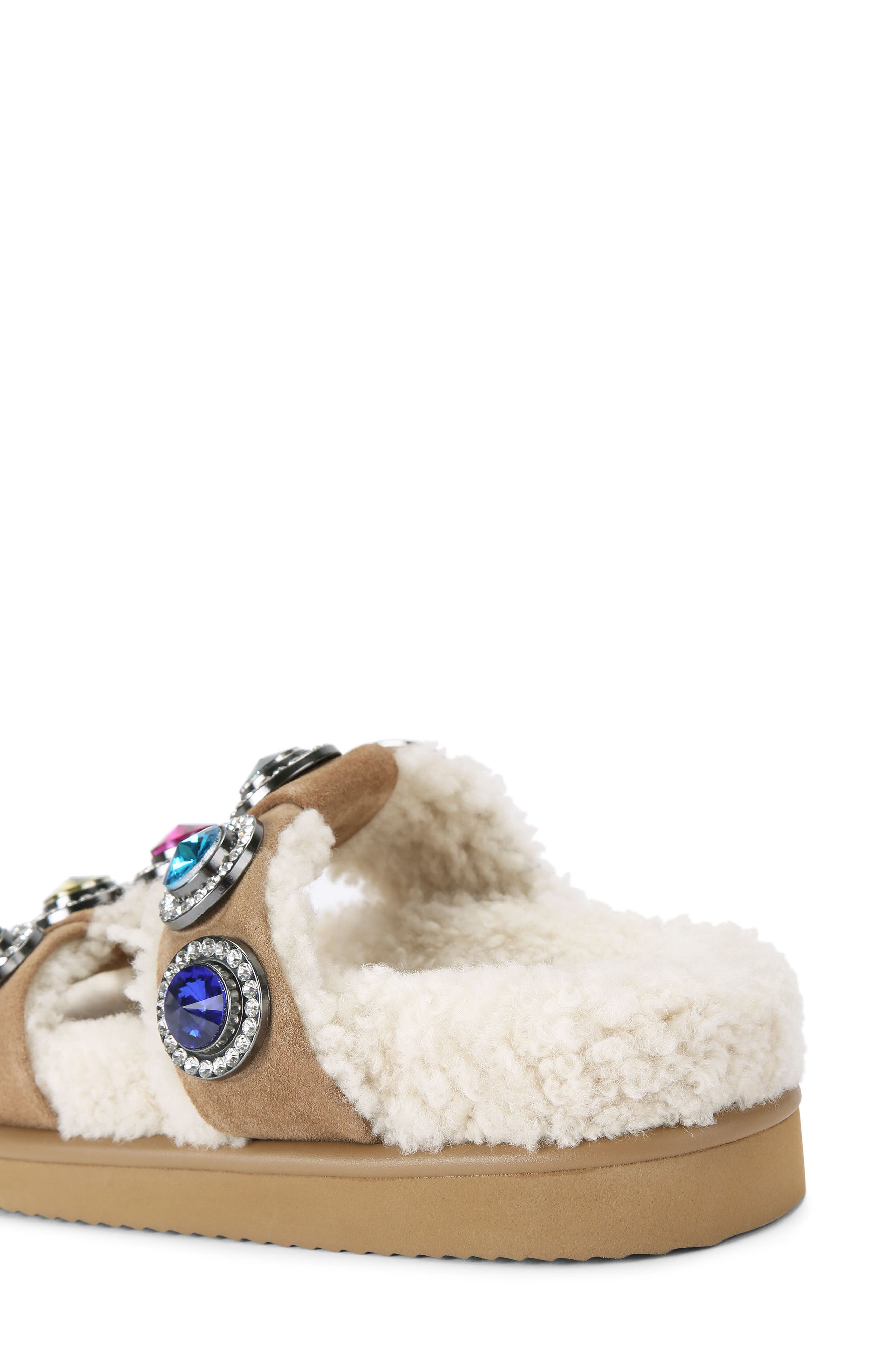 Kurt Geiger London Orson Crystal Teddy Genuine Shearling Lined Sandal, Alternate, color, Dark Beige