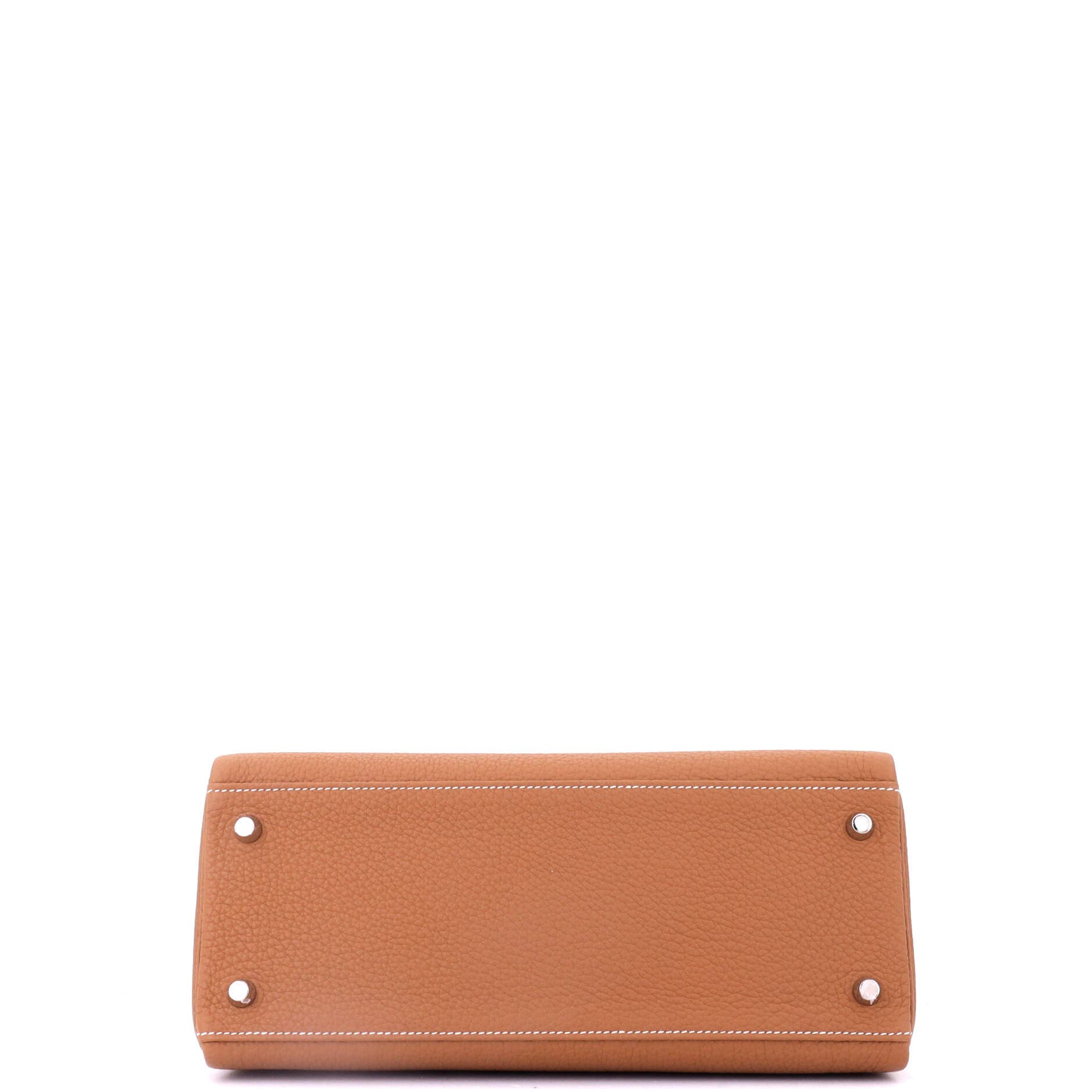 Pre-Owned Hermes Kelly Handbag Brown Togo with Palladium Hardware 28, Alternate, color, Gold