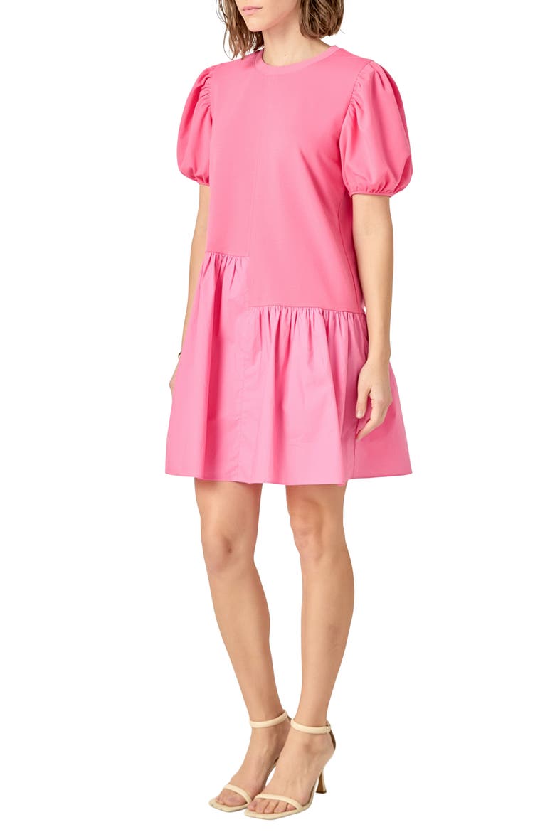 Puff Shoulder Mixed Media Minidress, Alternate, color, PINK
