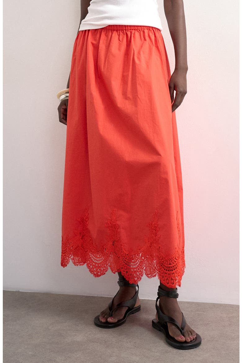 Lace Hem Maxi Skirt, Main, color, RED