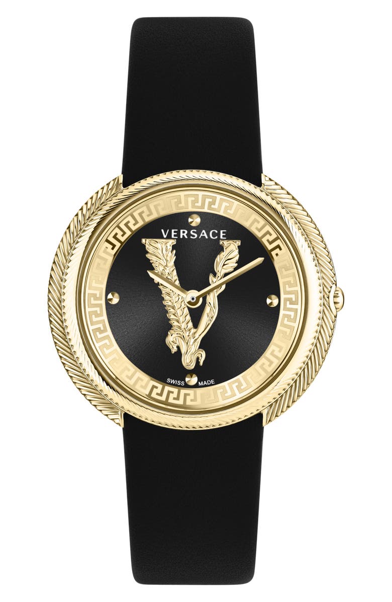 Versace Leather Strap Watch, 38mm, Main, color, 