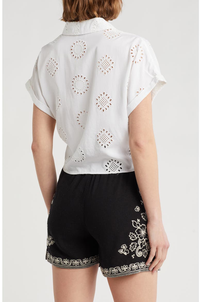 Embroidered Eyelet Short Sleeve Tie Front Shirt, Alternate, color, WHITE/ WHITE
