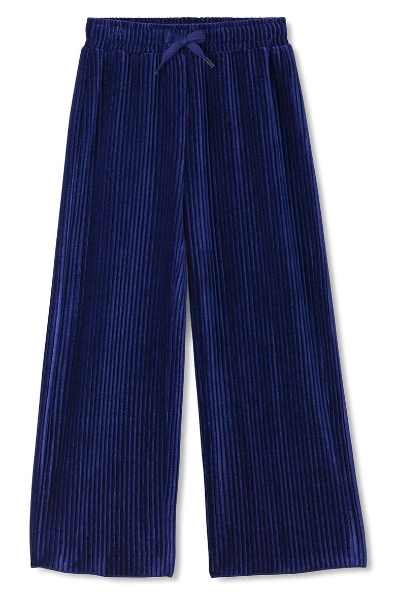 Kids' Pleated Velour Relaxed Pants, Main, color, PATRIOT BLUE