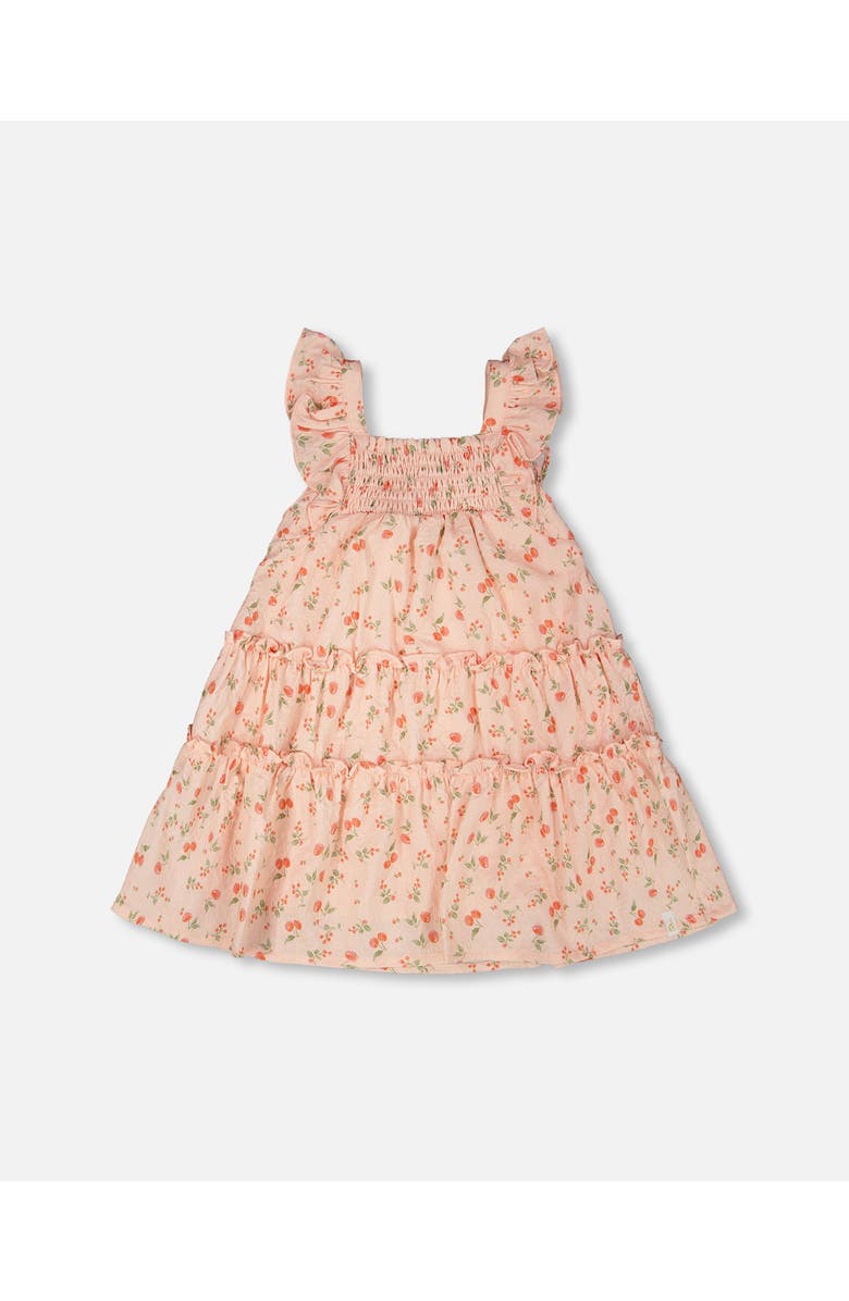 Deux par Deux Multi-Tiered Printed Flowers Dress with Smocking, Main, color, Pink Printed Flowers
