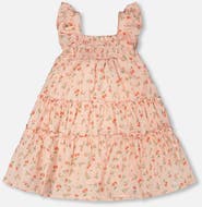Deux par Deux Multi-Tiered Printed Flowers Dress with Smocking