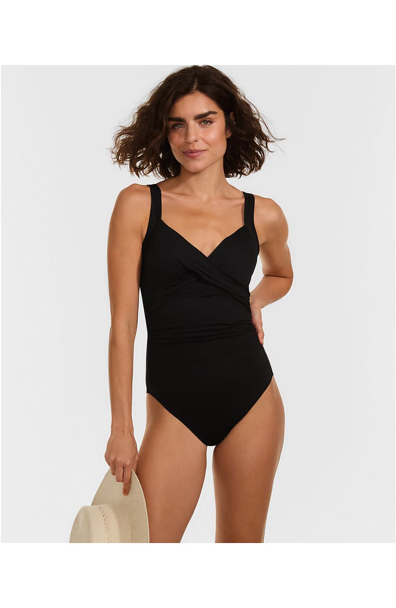 Lands' End DDD-Cup Sweetheart Underwire Wrap One Piece Swimsuit, Alternate, color, Black