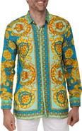 RANEES Extra Trim Fit Print Linen & Cotton Button-Up Resort Shirt