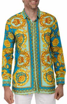 RANEES Extra Trim Fit Print Linen & Cotton Button-Up Resort Shirt