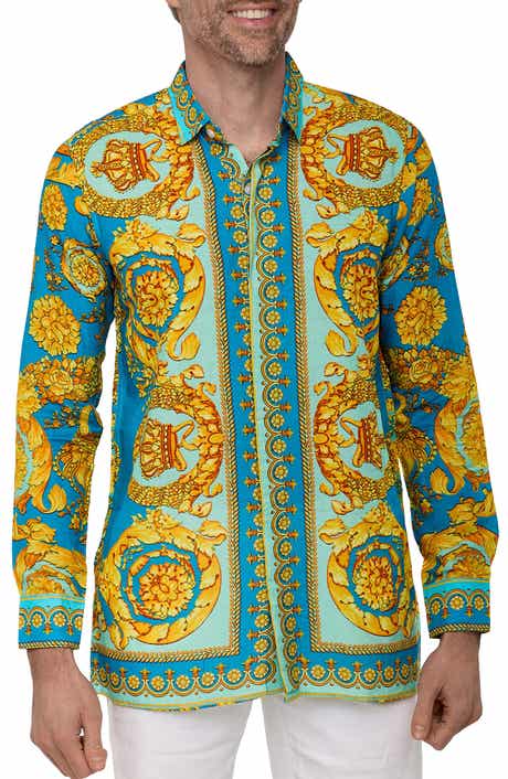 RANEES Extra Trim Fit Print Linen & Cotton Button-Up Resort Shirt