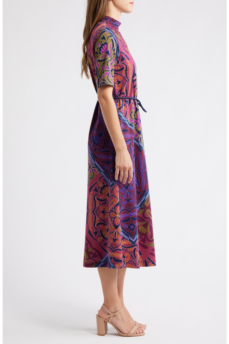 Print Tie Belt Midi Dress, Alternate, color, DISTANT MOUNTAIN MULTI