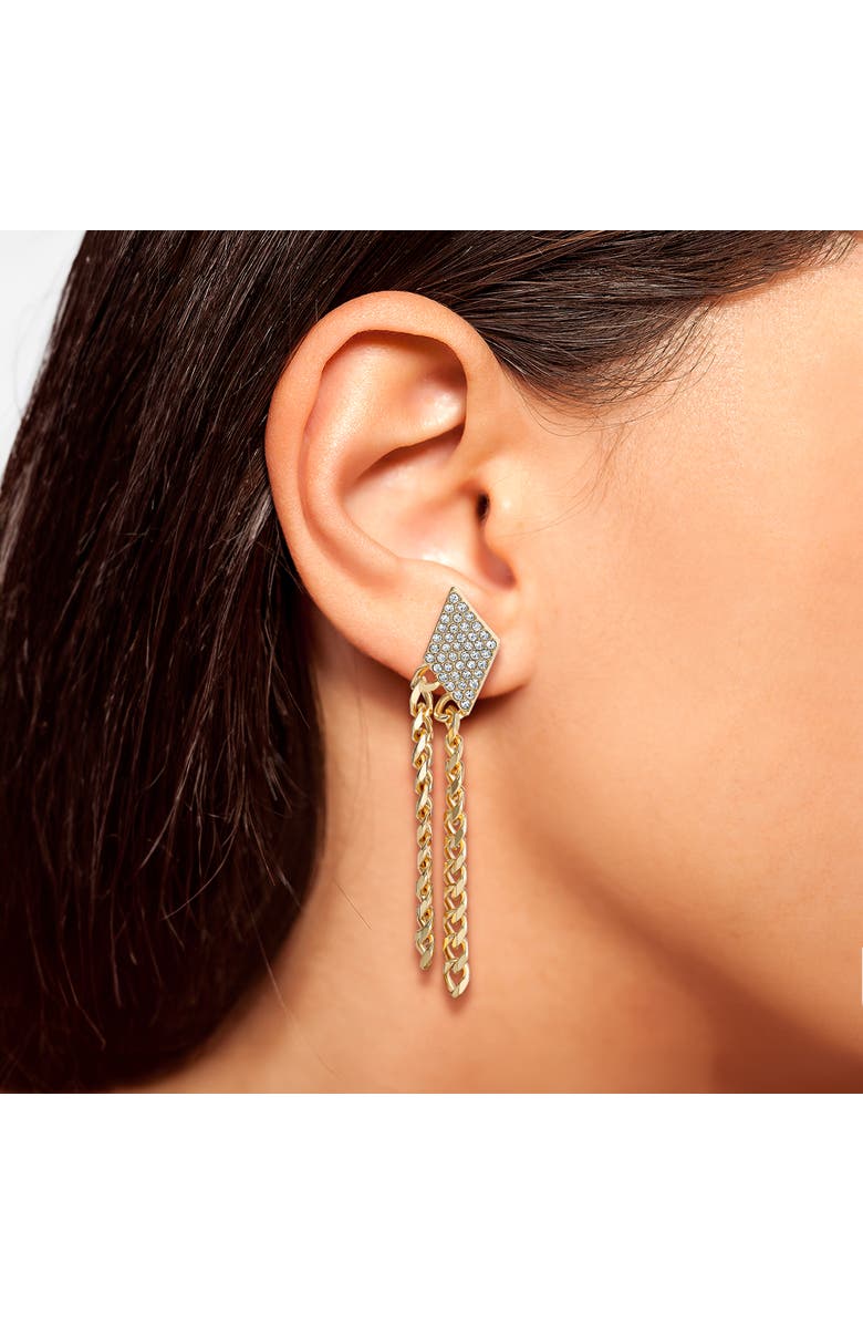 Jessica Simpson Gold-Tone Chain Fringe Dangle Earrings with Crystal Accents, Alternate, color, Gold Tone