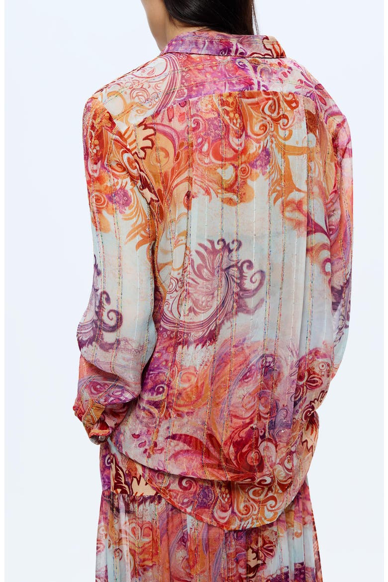 Embroidered Stripe Button-Up Top, Alternate, color, PINK