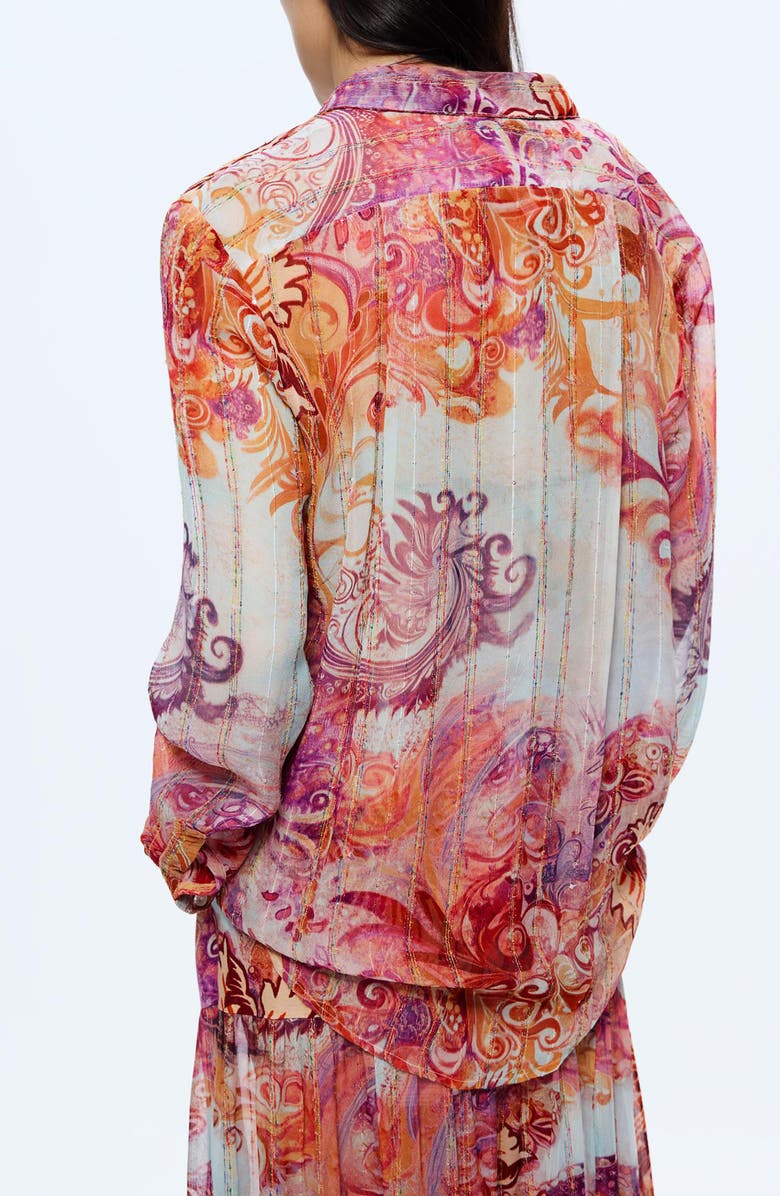 Desigual Embroidered Stripe Button-Up Top, Alternate, color, Pink