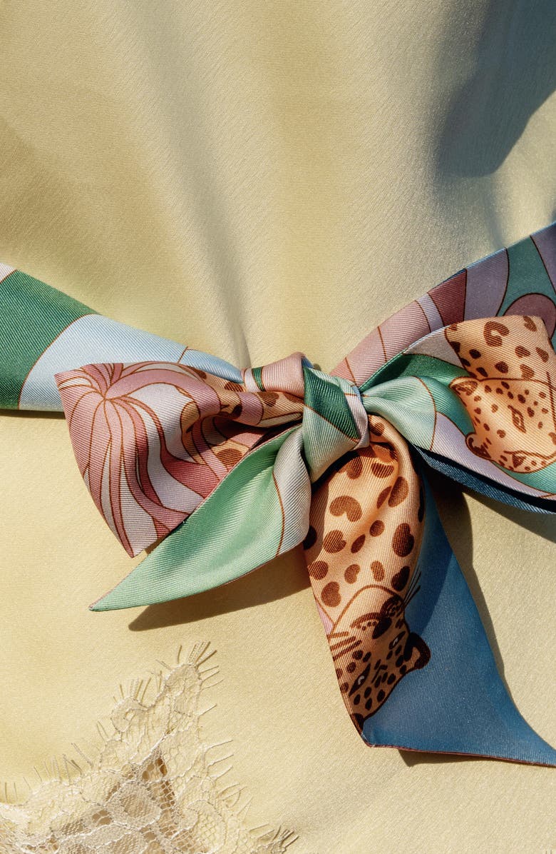 Jessie Zhao New York Silk Skinny Scarf Indoor Forest, Alternate, color, Blue