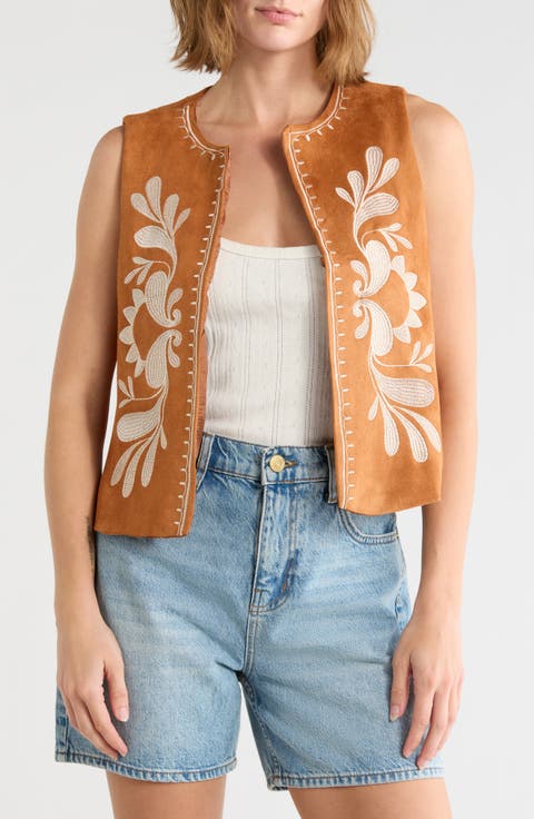 Embroidered Faux Suede Vest