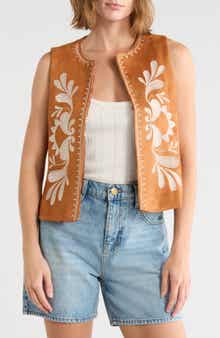 Embroidered Faux Suede Vest