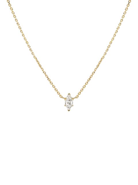 Moonbeam Dainty Cable Chain Necklace with Marquise-Cut Cubic Zirconia Pendant