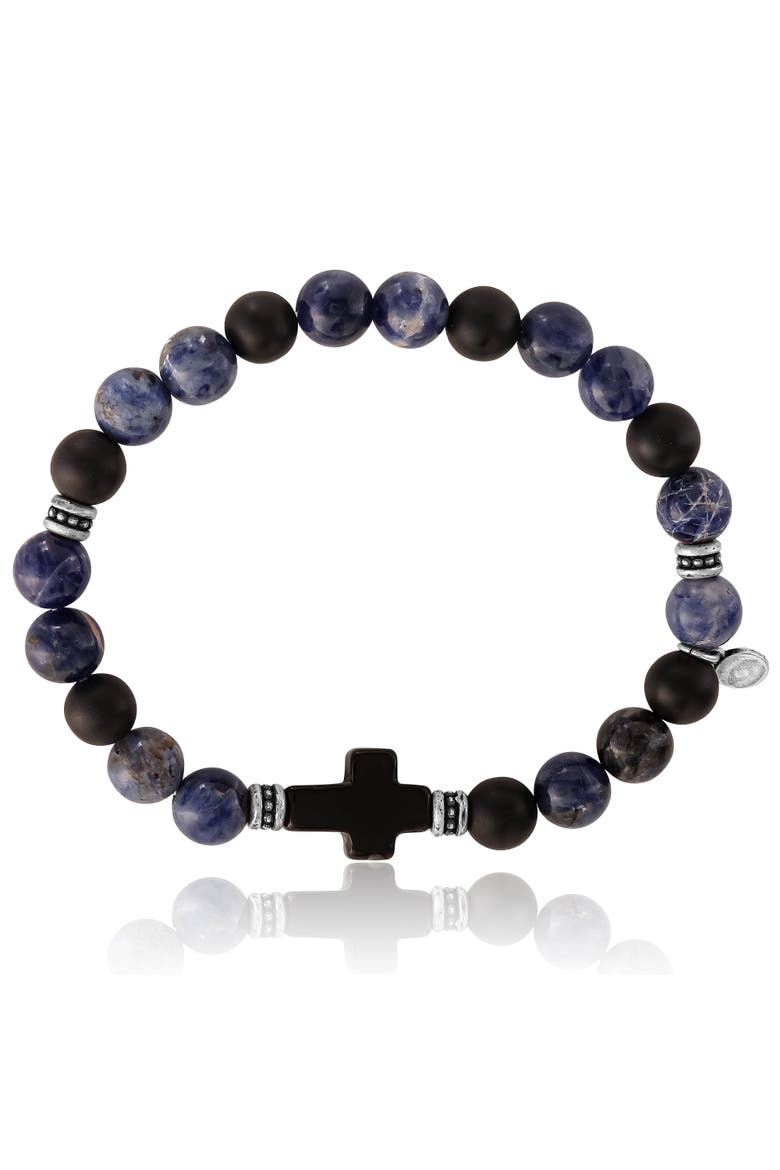 Sodalite Bead Stretch Bracelets with Cross Accents, Alternate, color, Navy Blue