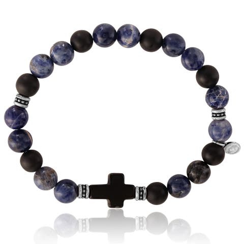 Sodalite Bead Stretch Bracelets with Cross Accents