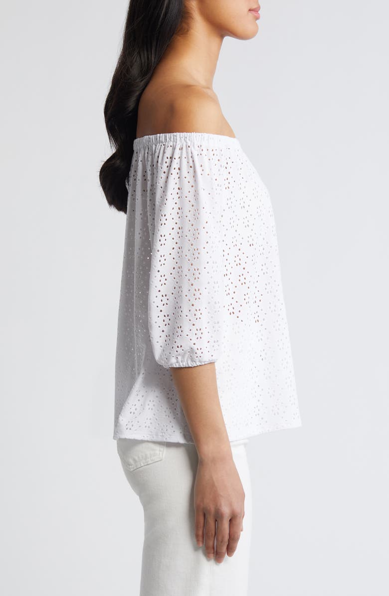 Loveappella Eyelet Off the Shoulder Top, Alternate, color, White
