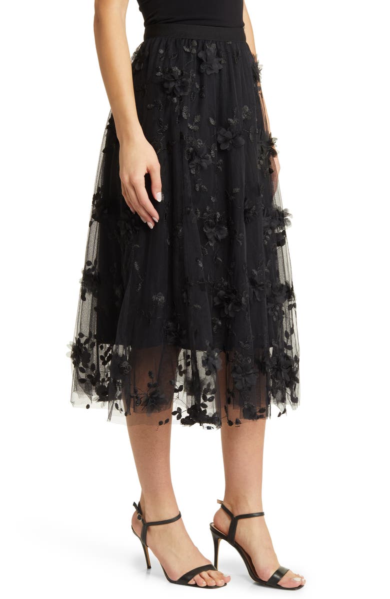 NIKKI LUND Audra Floral Appliqué Chiffon Maxi Skirt, Alternate, color, Black