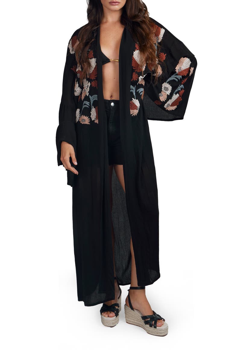 Embroidered Caftan, Main, color, BLACK